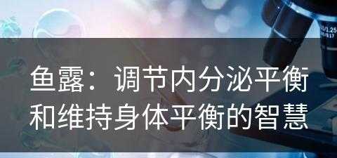 鱼露：调节内分泌平衡和维持身体平衡的智慧